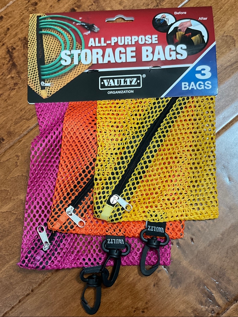 VAULTZ All-Purpose Mesh Storage Bags - Yellow, Orange, Pink (3-Pack)